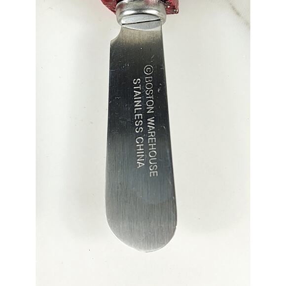 Boston Warehouse Cheese Butter Spreaders 90's Christmas 4 7/8 Stainless China x4 - Picture 4 of 13